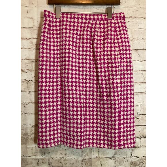 Laurèl Wool Tweed Skirt Womens Medium 40 Hot Pink Houndstooth A Line Office Wear - Picture 1 of 13